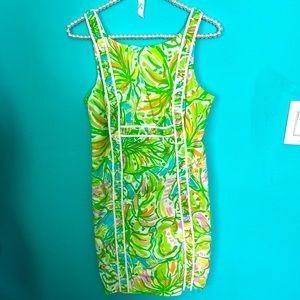 EUC Lilly Pulitzer Floral Sundress w/Piping Trim Around Gathered Front Accent